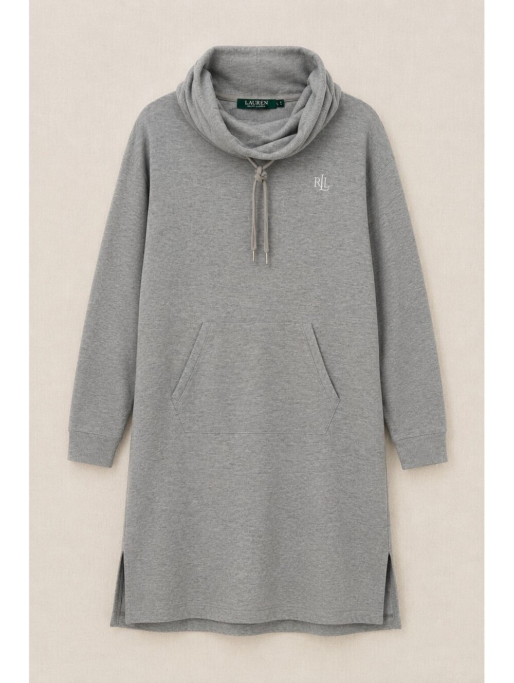 Lauren Ralph Lauren M Gray Cowl Neck Sweatshirt Dress Tunic Pockets